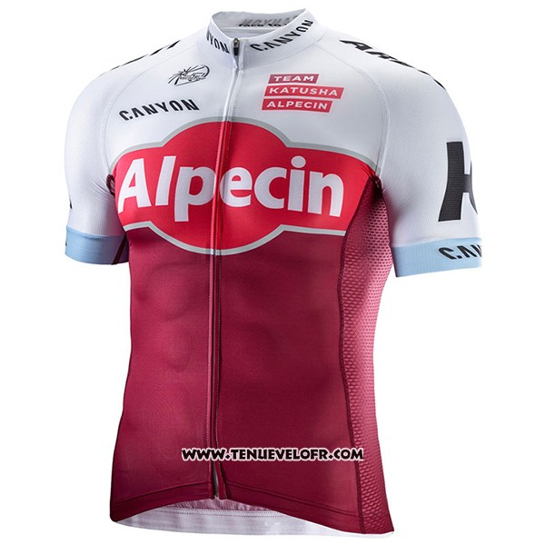 2017 Maillot Ciclismo Katusha Alpecin Rouge et Blanc Manches Courtes et Cuissard